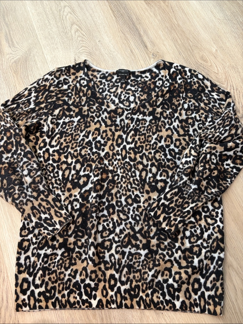 Talbots Plus Size X Leopard Print 100% Pure Merino Wool Knit Sweater cozy comfy